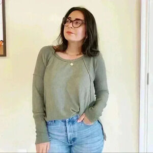 Olive long sleeve waffle knit top